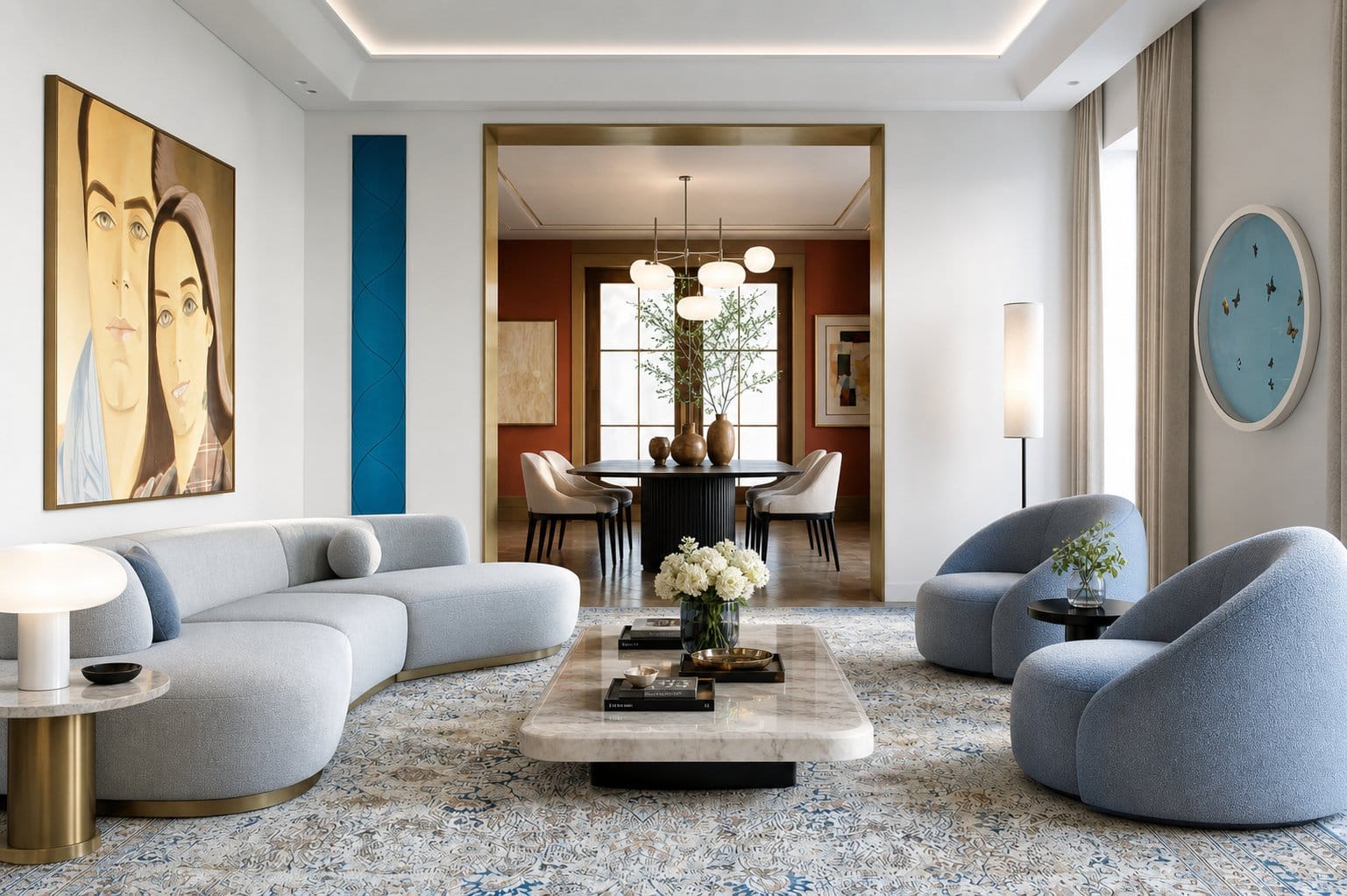 Sala de jantar com tapete persa antigo